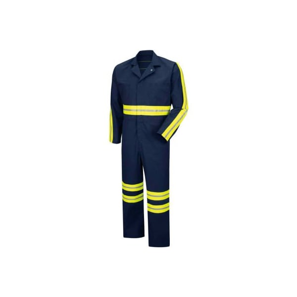 Red Kap Enhanced Visibility Action Back Coverall, Navy/Yellow, Polyester/Cotton, Regular, 42